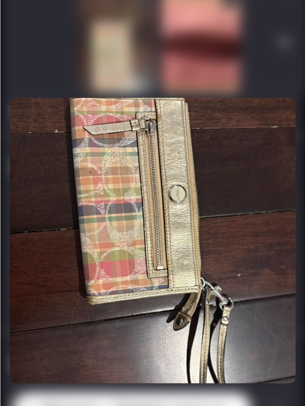 Coach Multi-Color Plaid Signature Wristlet with Gold Trim